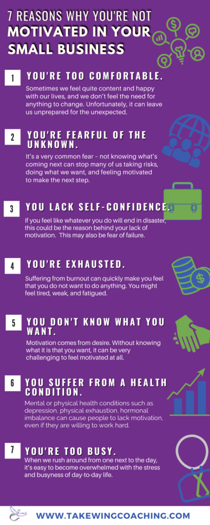 infographics on the 7 reasons why youre not motivated in your small business