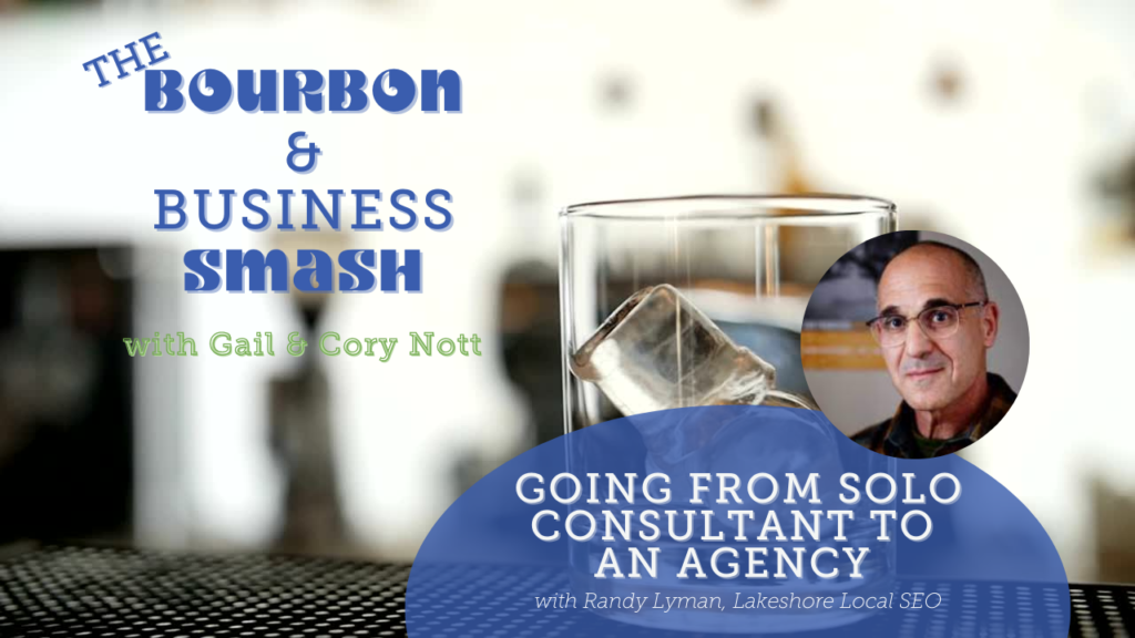 a glass of bourbon with logo of Bourbon & Business Smash and Photo of Randy Lyman